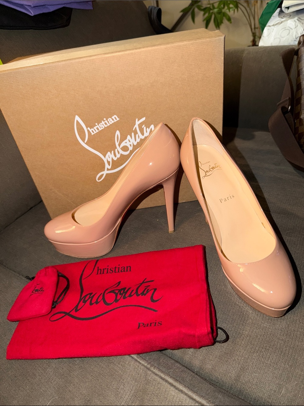 NIB Christian Louboutin Bianca 120 Patent Calf Platform Pumps as 37.5